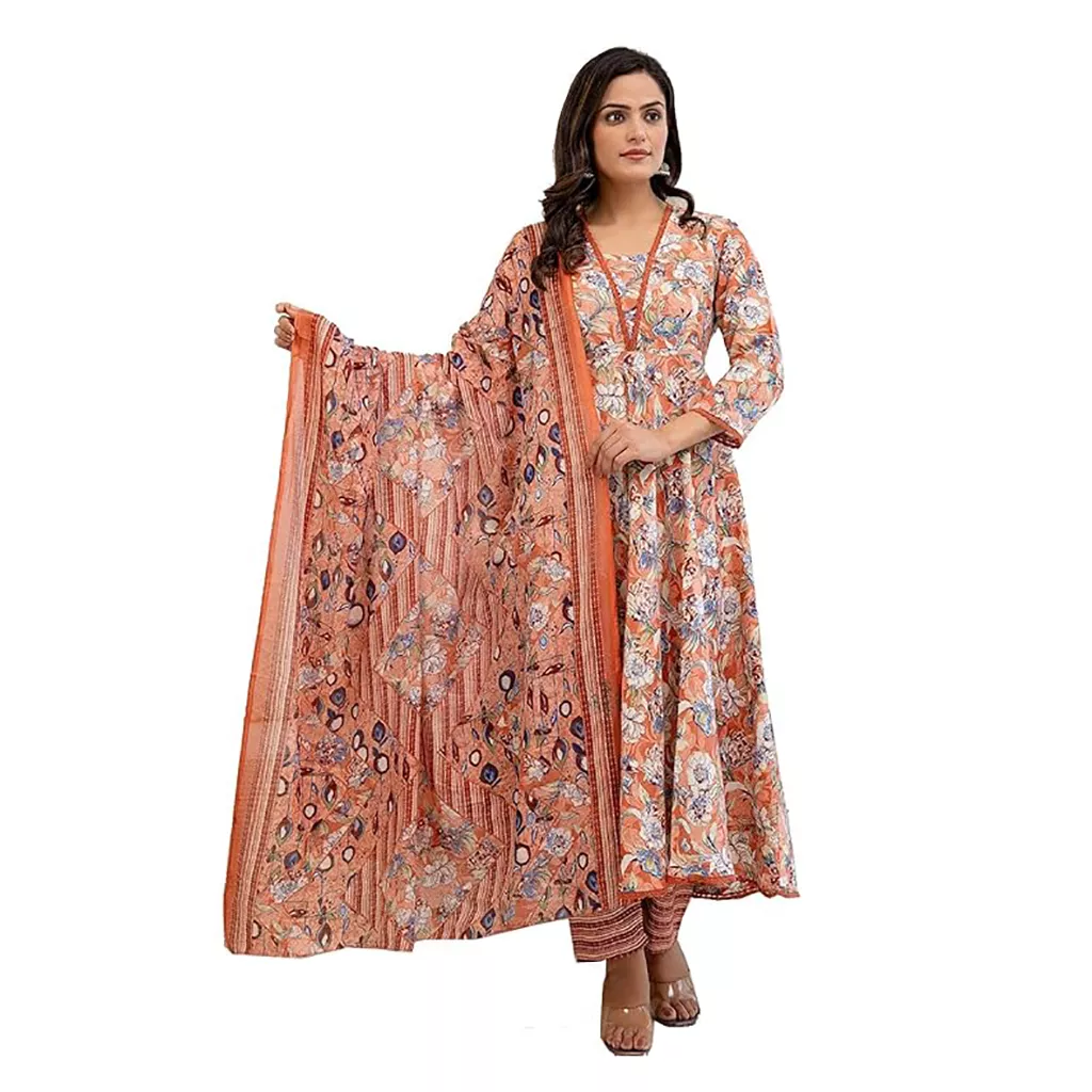 Ladies Kurta Cotton Anarkali Kurta Pant Dupatta Set 2XL