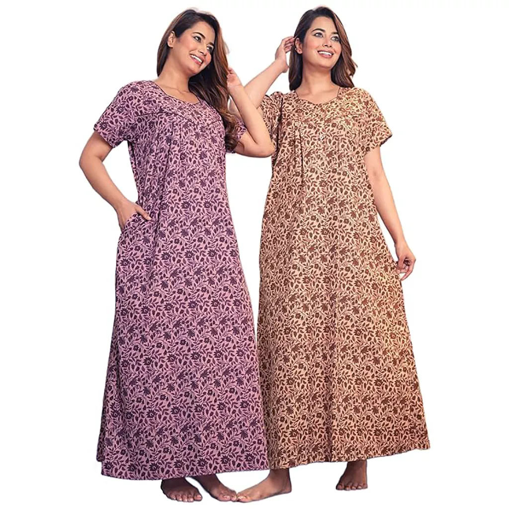 Night Dress for Women Cotton Jaipuri Maxi Nighty Combo Pack 2