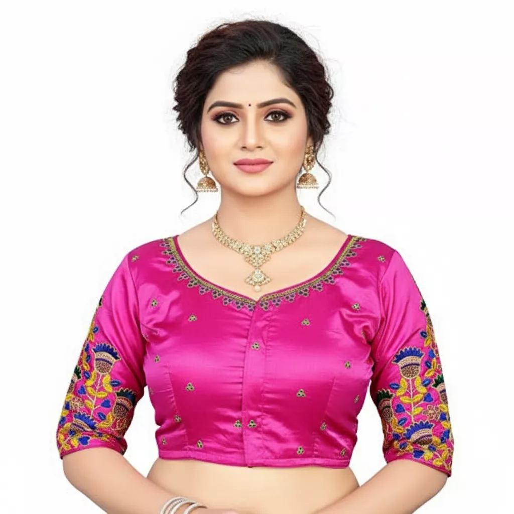 Round Neck Blouse SCUBE DESIGNS Embroidered Cotton Silk Free Size